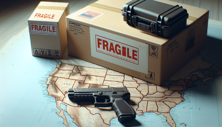 Suppressor Move to Ban State - PopularSuppressors Moving boxes with a suppressor case and US map showing state borders