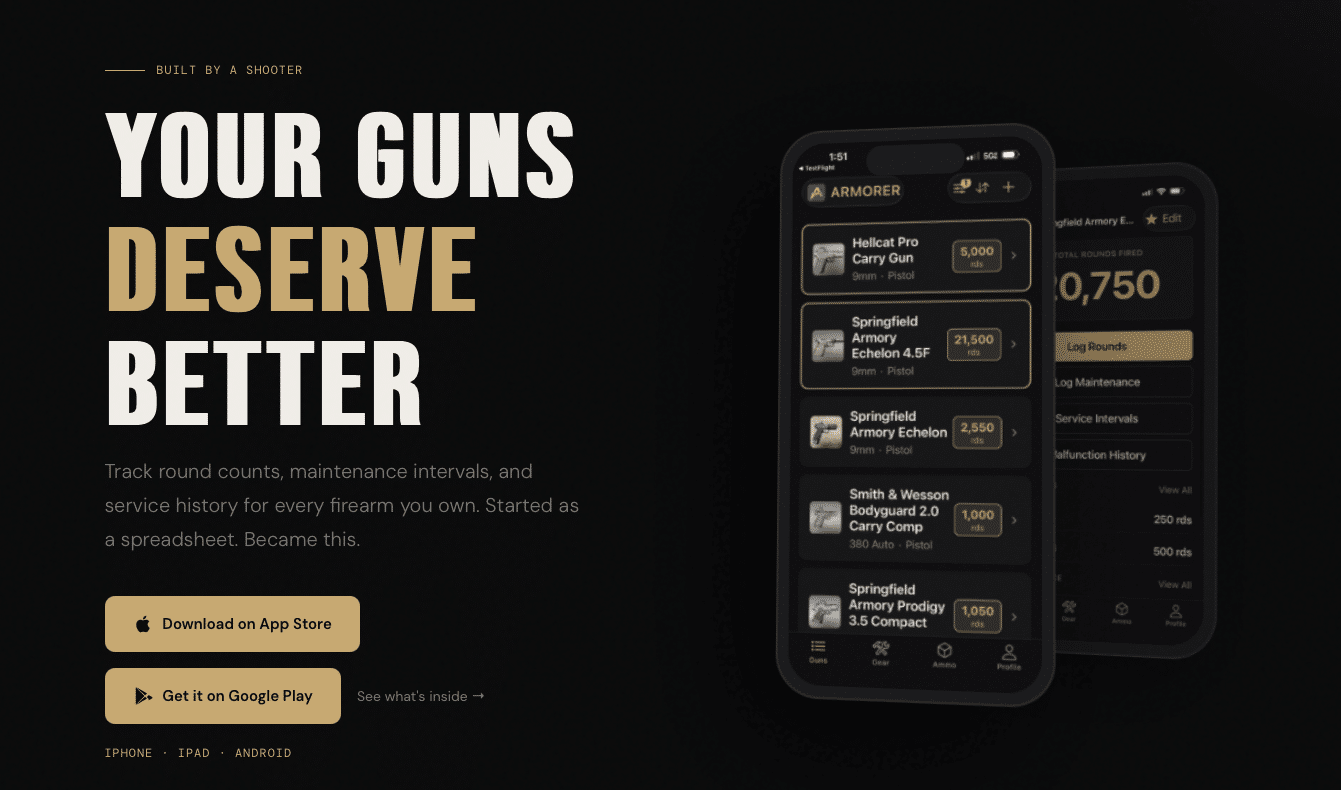 Armorer app webite 1