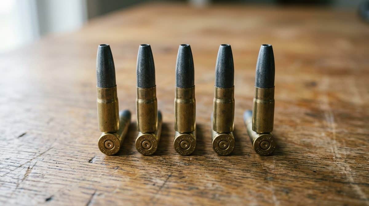 Subsonic .300 Blackout cartridges on a wooden bench